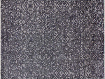 handmade Modern Ellie Gray Blue Hand Knotted RECTANGLE WOOL&SILK area rug 9x12